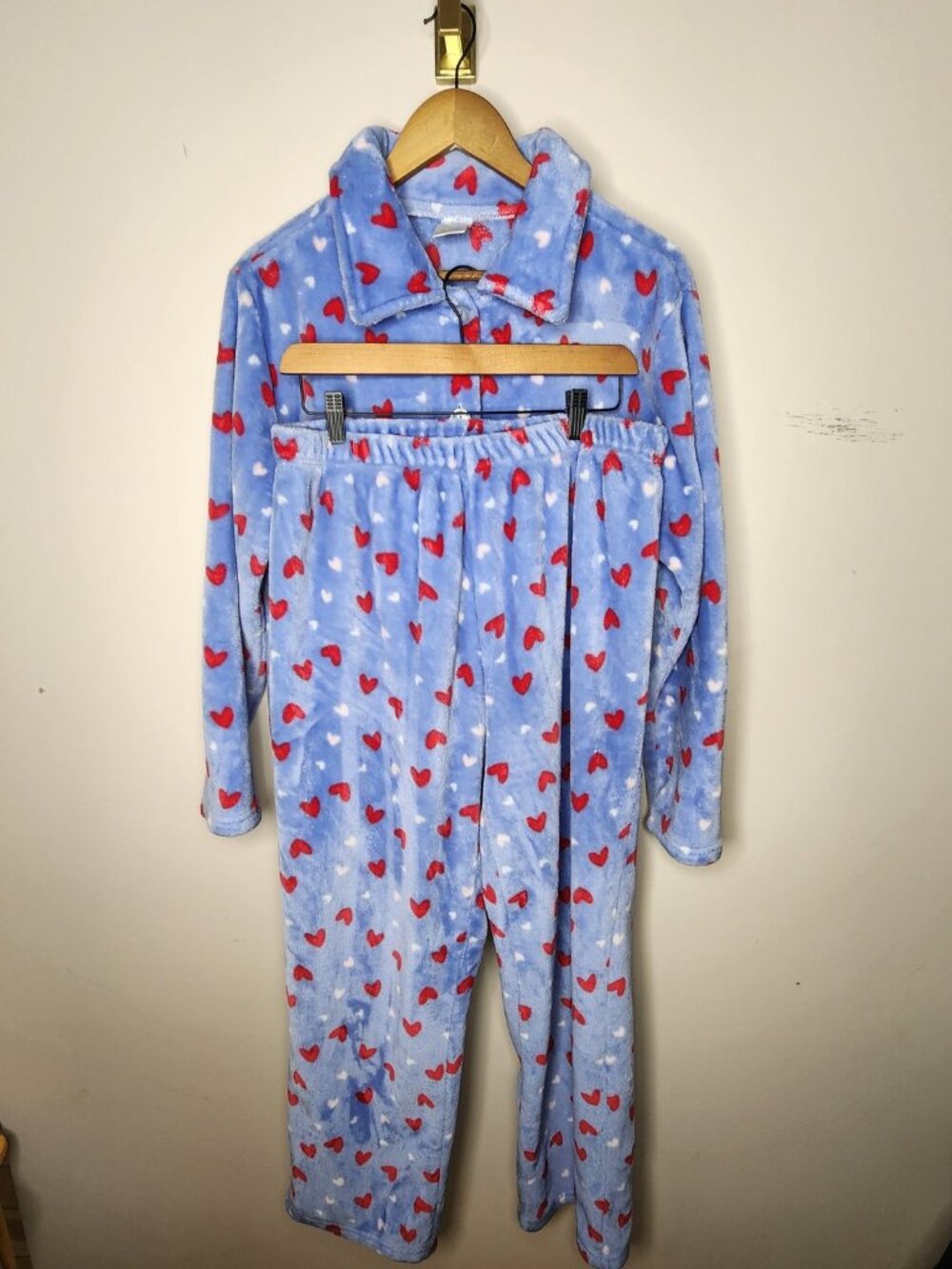Jace Lingerie Heart Print Pajama Set — Blue, Size XL/1X | Fleece Lounge